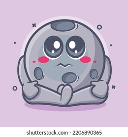 cute moon character mascot with sad expression isolated cartoon in flat style design