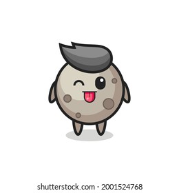 cute moon character in sweet expression while sticking out her tongue , cute style design for t shirt, sticker, logo element