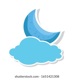 Luna linda con el icono de nube aislado diseño vectorial