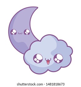cute moon with cloud kawaii style