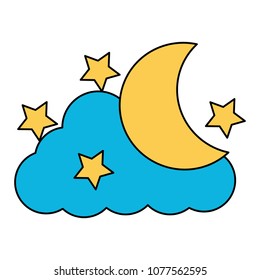 cute moon with cloud and stars