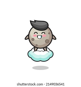 cute moon illustration riding a floating cloud , cute design