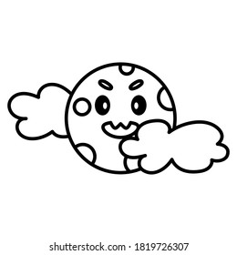 Cute moon kawaii with clouds. Halloween icon - Vector