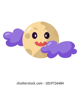 Cute moon kawaii with clouds. Halloween icon - Vector