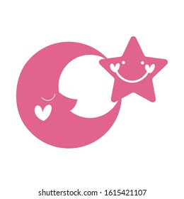 cute moon kawaii comic character vector illustration design