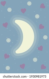 Cute moon night pattern background. Minimalist abstract modern art for design nursery poster, summer party advertising, shop flyer, covering etc. Beautiful vector cartoon flat illustration. 