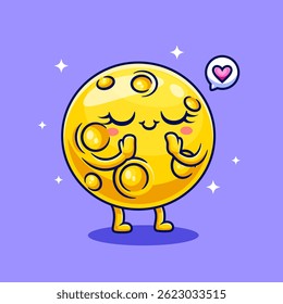 Cute Moon Planet Falling In Love Cartoon Vector Icon Illustration. Science People Icon Concept Isolated Premium Vector. Flat Cartoon Style