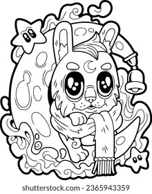 cute moon rabbit, coloring book for children