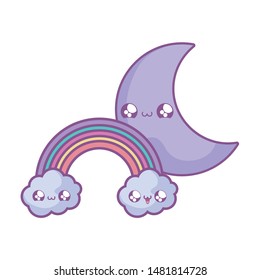 cute moon with rainbow kawaii style