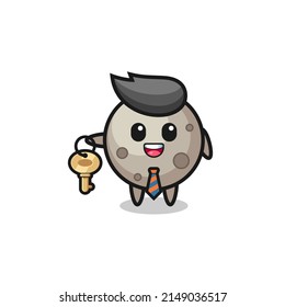 cute moon as a real estate agent mascot , cute design