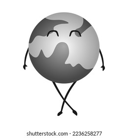 Cute moon satellite doodle cartoon character icon, vector illustration in trendy style, isolated on white background. Editable graphic resources for many purposes. Colored funny characters of planets 