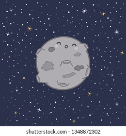Cute Moon Satellite Solar System with funny smiling face cartoon vector illustration