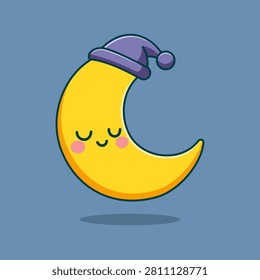 Cute Moon With A Sleeping Hat Cartoon Vector Art, Illustration and Graphic