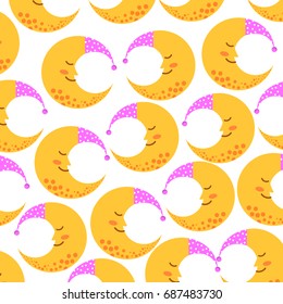 cute moon with sleeping hat pattern