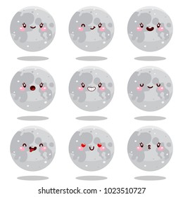 Cute Moon, smiley, satellite, vector, Solar system.