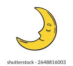 Cute moon smiling with closed eyes dream sleep element doodle hand drawn icon. colorful cartoon line drawing clipart symbol. Vector illustration
