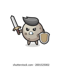 cute moon soldier fighting with sword and shield , cute style design for t shirt, sticker, logo element
