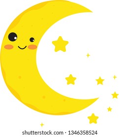 Cute moon and star cartoon decoration. Vector illustration