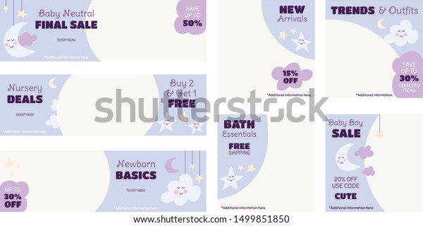 Cute Moon Stars Clouds Design Set Stock Vector Royalty Free 1499851850