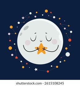 Cute Moon and Stars emoji design for kids.