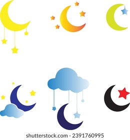 Cute moon and stars nursery illustration set.