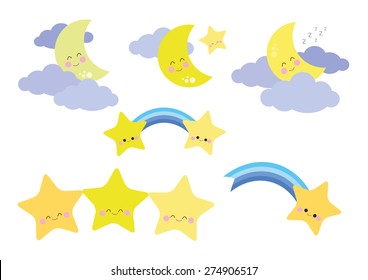 Cute Moon And Stars Vectors