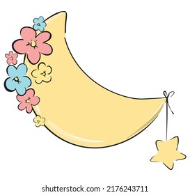 Cute Moon Vector Childish illustration Print design for clothes, fabric, background, nursery.
