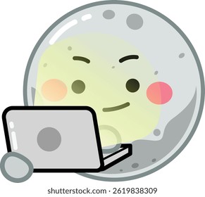 Cute Moon Working on Laptop – Night Remote Work Cartoon Vector