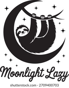 Cute moonlight lazy sloth hanging on crescent moon night design