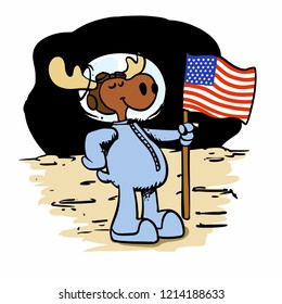 Cute moose astronaut with american flag vector illustration 