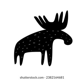 A cute moose. Black silhouette of elk. Simple animal illustration. 
