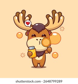 Alce bonito soprando bolhas desenho animado vetor ilustração