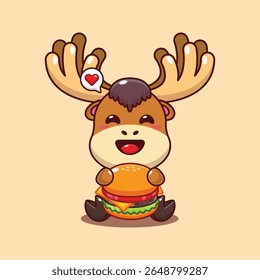 Alce bonito com hambúrguer ilustração de vetor cartoon
