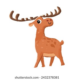 cute moose cartoon in crayon style editable Colorful vector hand drawn illustration for children. baby designs for cards, poster decorations, t-shirt prints, stickers, icons and others