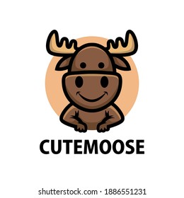 cute moose cartoon logo vector icon illustration