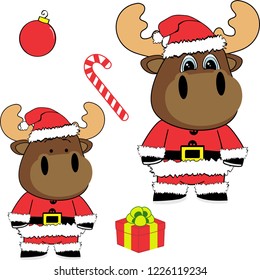 cute moose claus costume cartoon xmas collection set in vector format 