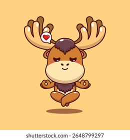 Cute moose doing meditation yoga cartoon vector illustration