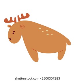 Cute moose in hand draw flat style.Animal isolated on white background. Vector illustration.Kids, childish graphic. Farm, wild, zoo, forest animals.Cartoon.