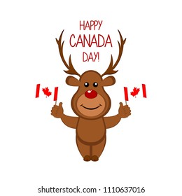 Cute moose holding flags. Canada day