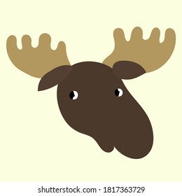 Alce lindo con cuernos   en el fondo beige de estilo artesanal. Imprimir para camisetas, insignias, ropa.
