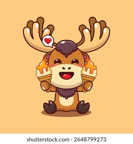 Cute moose with ice cream cartoon vector illustration