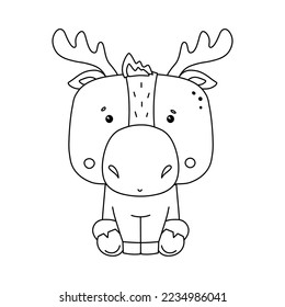 Cute moose isolated coloring book for children.