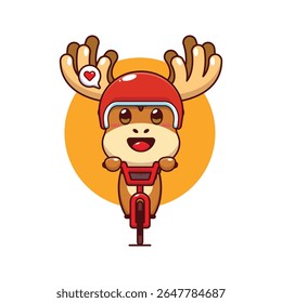 Cute moose mascot cartoon character illustration ride on bicycle