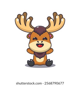 Cute moose mascot cartoon vector illustration. Vector cartoon Illustration suitable for poster, brochure, web, mascot, sticker, logo and icon.