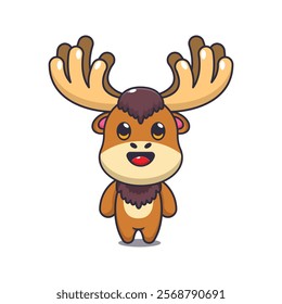 Cute moose mascot cartoon vector illustration. Vector cartoon Illustration suitable for poster, brochure, web, mascot, sticker, logo and icon.