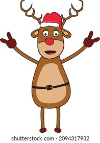 Cute moose, Reindeer character showing with hand - celebrate Christmas and New year