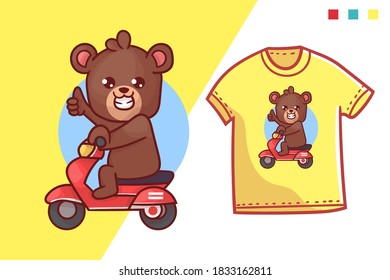 cute  moped bear t-shirt template design