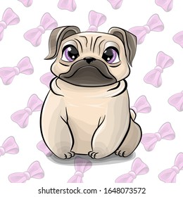 Cute Mops Dog. Children's theme. Cute animal.