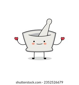 Cute mortar and pestle cartoon character spreading love