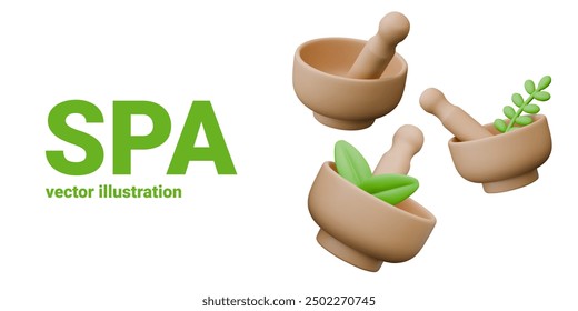 Cute mortar and pestle. Classic kitchen utensils for grinding herbs and spices